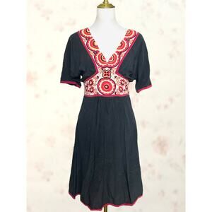 Vintage Anthropologie 100% Silk & Wool Embroidered Dress Size 2